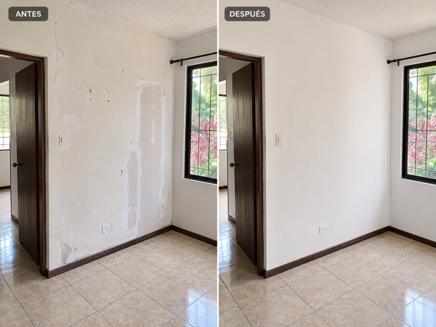 Reparación de pared en gypsum: antes y después